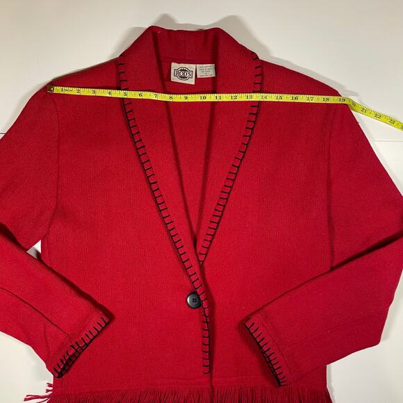 VTG Rod’s Red Fringe Cardigan Western Cardigan Shawl Collar Cotton Sweater Sz M - Picture 2 of 9